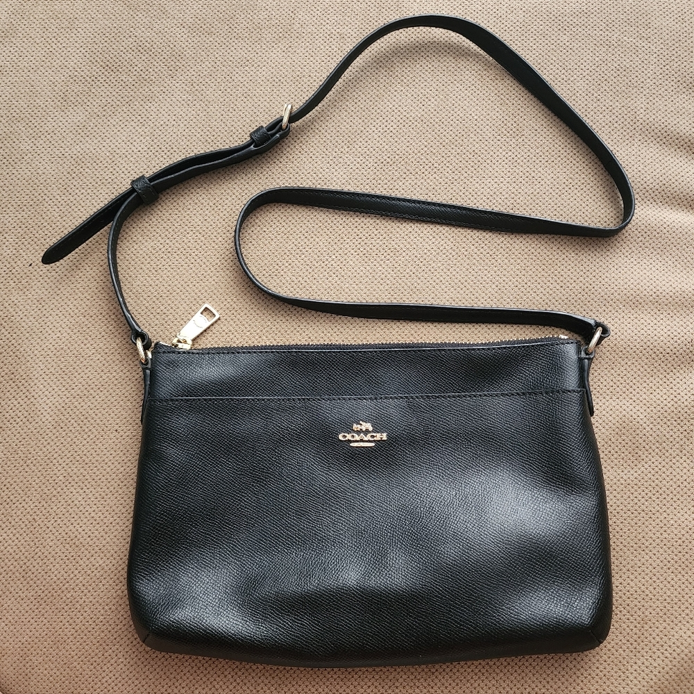Coach Black Leather Crossbody with Gold Logo